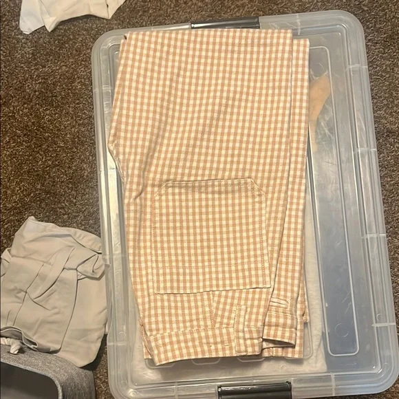 Madewell Gingham Ankle Pants in Beige and White - Picture 1 of 3